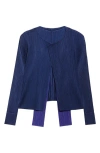 Issey Miyake Pleats Please  Merry Colorblock Pleated Cardigan In Navy