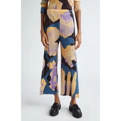 Issey Miyake Pleats Please  Meteorite Print Pleated Crop Pants In Grayish Navy