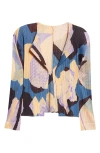 Issey Miyake Pleats Please  Meteorite Print Pleated Open Front Cardigan In Grayish Navy