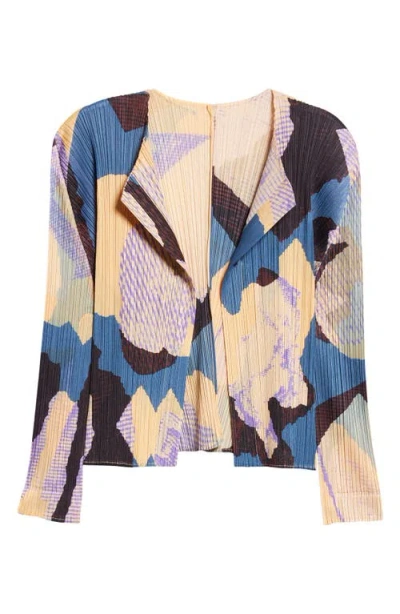 Issey Miyake Pleats Please  Meteorite Print Pleated Open Front Cardigan In Grayish Navy
