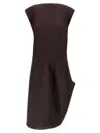 Issey Miyake Midi Dress With Asymmetric Hem And Cap Sleeves In Brown