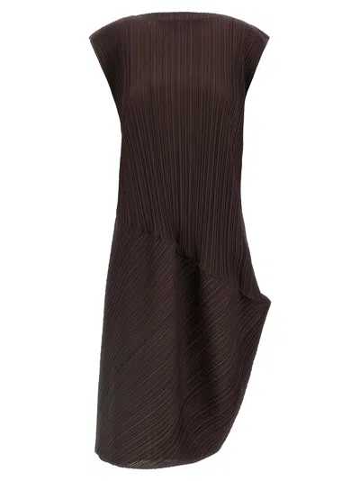 Issey Miyake Pleats Please  Midi Dress In Brown