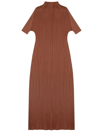Issey Miyake Pleats Please  Mini Pleated Dress In Brown