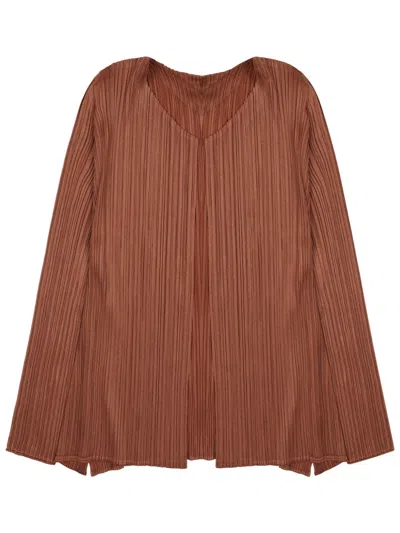 Issey Miyake Pleats Please  Mini Pleated Sweater In Brown