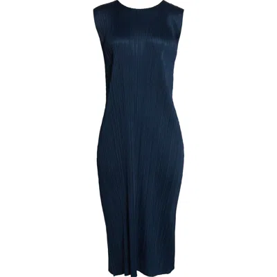 Issey Miyake Pleats Please  Monthly Colors April Pleated Dress In Grayish Navy