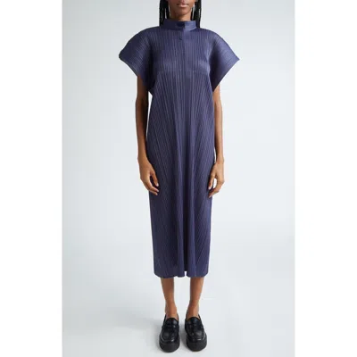 Issey Miyake Pleats Please  Monthly Colors August Pleated Midi Dress In Grayish Navy