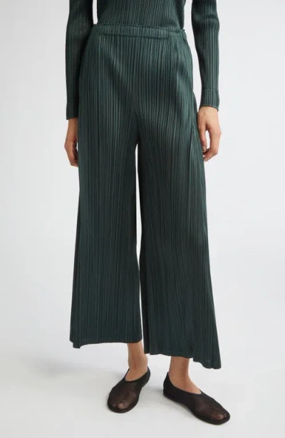 Issey Miyake Pleats Please  Monthly Colors December Pleated Crop Wide Leg Pants In Green