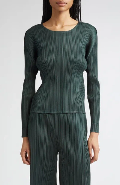 Issey Miyake Pleats Please  Monthly Colors December Pleated Long Sleeve Top In Green