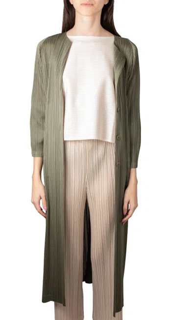 Issey Miyake Pleats Please  Monthly Colors January Buttoned Pleated Coat In Green