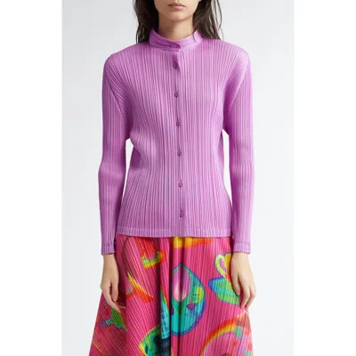 Issey Miyake Pleats Please  Monthly Colors January Pleated Button-up Top In Purple Pink