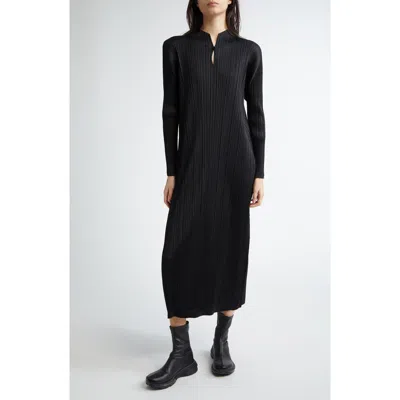 Issey Miyake Pleats Please  Monthly Colors January Pleated Long Sleeve Dress In Black