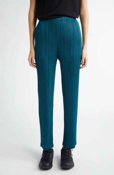 Issey Miyake Pleats Please  Monthly Colours January Pleated Trousers In Blue Green