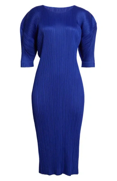 Issey Miyake Pleats Please  Monthly Colors July Pleated Midi Dress In Blue