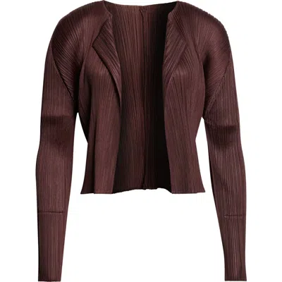 Issey Miyake Pleats Please  Monthly Colors July Pleated Open Front Cardigan In Brown