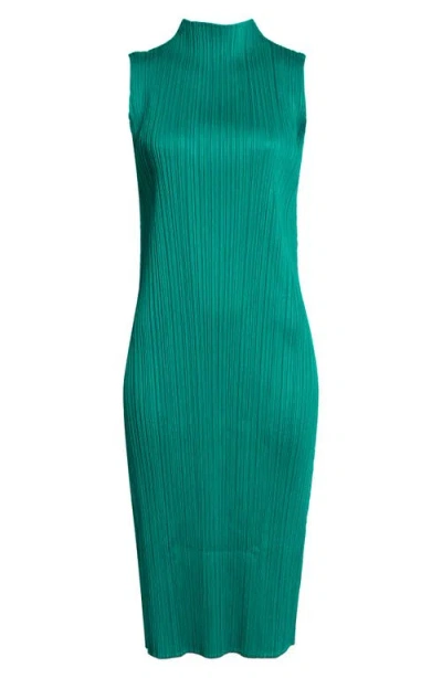 Issey Miyake Pleats Please  Monthly Colors July Pleated Sleeveless Midi Dress In Green