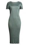Issey Miyake Pleats Please  Monthly Colors June Pleated Midi Dress In Green