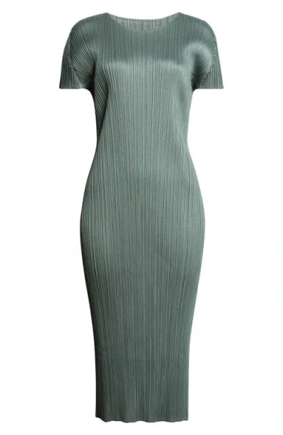 Issey Miyake Pleats Please  Monthly Colors June Pleated Midi Dress In Green
