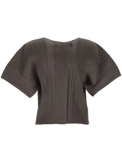 Issey Miyake Pleated Batwing-sleeve Blouse In Gray