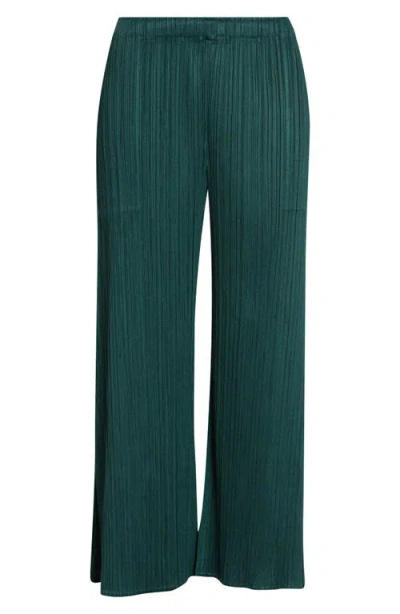 Issey Miyake Pleats Please  Monthly Colors March Pleated Crop Straight Leg Pants In Green