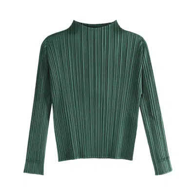 Pre-owned Issey Miyake Pleats Please  Monthly Colors March Shirt 'dark Green' | Women's Size 3