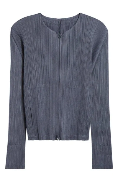 Issey Miyake Pleats Please  Monthly Colors May Pleated Zip Front Top In Blue