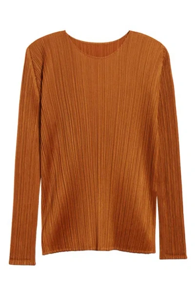 Issey Miyake Pleats Please  Monthly Colors November Pleated Long Sleeve Top In Brown