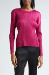 Issey Miyake Pleats Please  Monthly Colors November Pleated Long Sleeve Top In Magenta