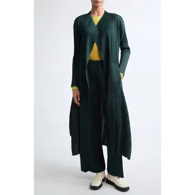 Issey Miyake Pleats Please  Monthly Colors October Pleated Long Jacket In Dark Green