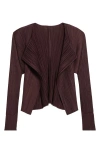Issey Miyake Pleats Please Pleated Cardigan In Dark Brown