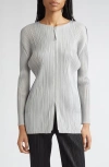 Issey Miyake Pleats Please  Monthly Colors September Pleated Longline Zip Jacket In Gray