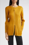 Issey Miyake Pleats Please  Monthly Colors September Pleated Longline Zip Jacket In Orange