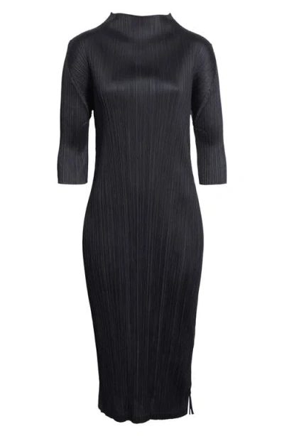 Issey Miyake Pleats Please  Monthly Colors September Pleated Midi Dress In Blue