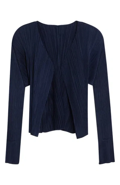 Issey Miyake Pleats Please  New Colorful Basics 4 Pleated Cardigan In Blue