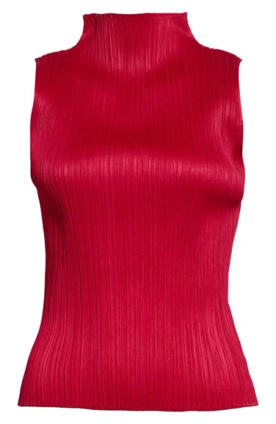 Issey Miyake Pleats Please  New Colorful Basics 4 Pleated Sleeveless Top In Red