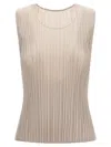 Issey Miyake Fresh Pleated Sleeveless Round Neck Top In Neutral