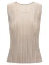 Issey Miyake Fresh Pleated Sleeveless Round Neck Top In Neutral
