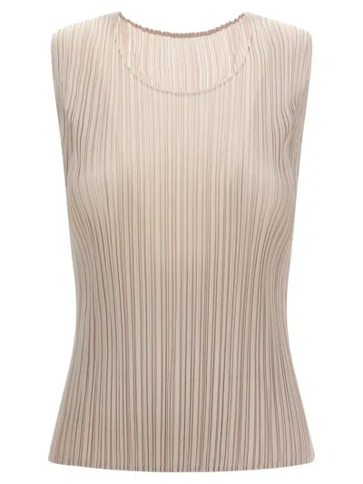 Issey Miyake Fresh Pleated Sleeveless Round Neck Top In Neutral