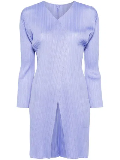 Issey Miyake Pleats Please  Open Pleated Duster Coat In Clear Blue