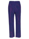 Issey Miyake Abstract Pattern Trousers Elastic Waistband In Blue