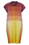 Issey Miyake Pleats Please  Photon Print Pleated Shirtdress In Yellow