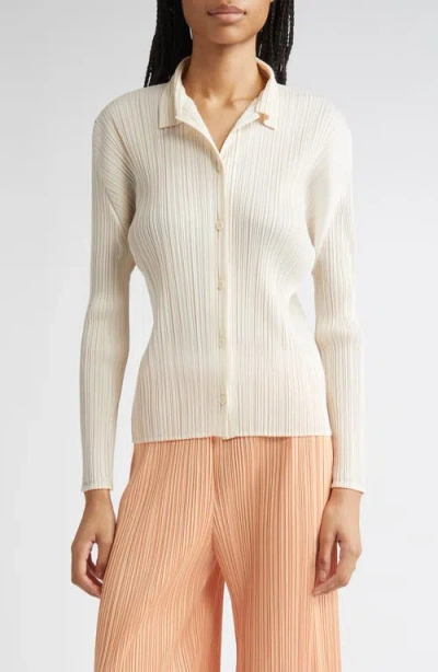 Issey Miyake Pleats Please  Pleated Button-up Shirt In White