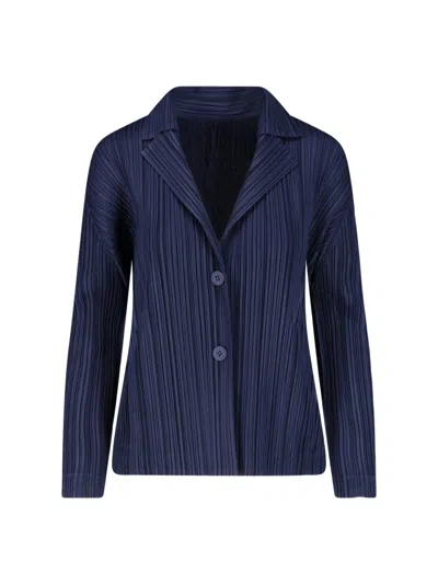 Issey Miyake Pleats Please  Pleated Button-front Blazer Jacket In Blue