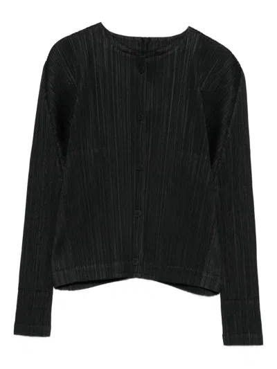 Issey Miyake Pleats Please  Pleated Cardigan In Black