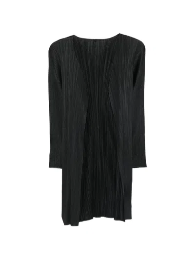 Issey Miyake Pleats Please  Pleated Cardigan In Black