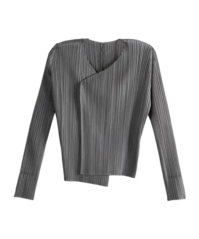 Issey Miyake Pleated Cardigan In Gray
