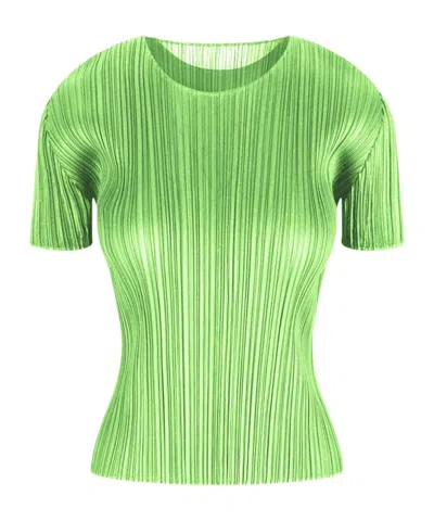 Issey Miyake Pleats Please  Pleated Crewneck Top In Green