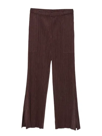 Issey Miyake Pleats Please  Pleated Cropped Trousers In Brown