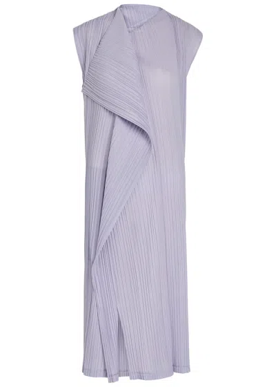 Issey Miyake Pleats Please  Pleated Draped Woven Midi Dress In Purple
