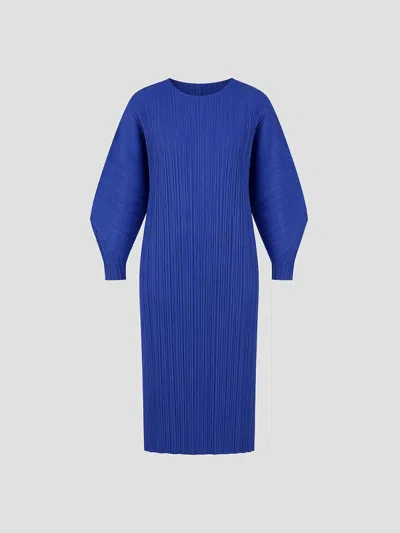 Issey Miyake Pleats Please  Pleated Dress With Elegant Silhouette In Blue