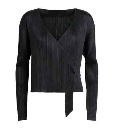 Issey Miyake Pleats Please  Pleated Facade Cardigan In Black